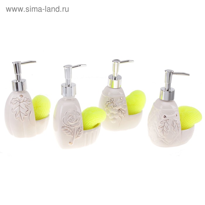 Дозатор для моющего средства с подставкой для губки "Винтаж", цвета МИКС - Фото 1