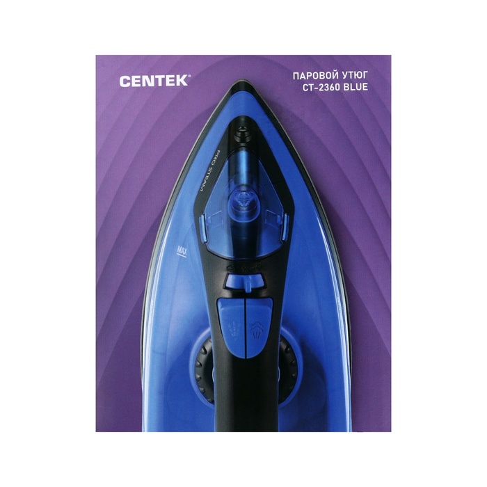 Утюг Centek CT-2360, 1800 Вт, антипригарная подошва, 200 мл, чёрно-синий - фото 51597562