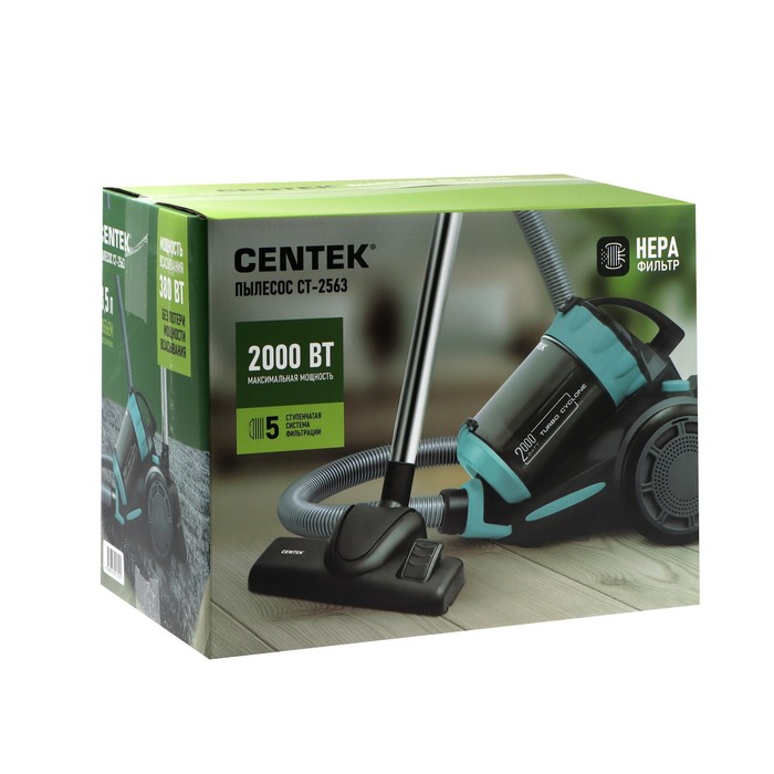 Пылесос Centek CT-2563, 2000/380 Вт, 3.5 л, чёрно-зелёный - фото 51319704