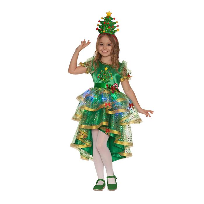 Костюм карнавальный «Ёлочка лучистая», платье, головной убор, р. 34, рост 134 см - Фото 1