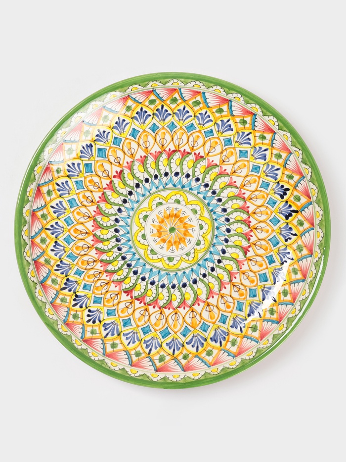 Ляган узбекский Риштанская керамика «Узоры», d=36 см, зелёный - Фото 1