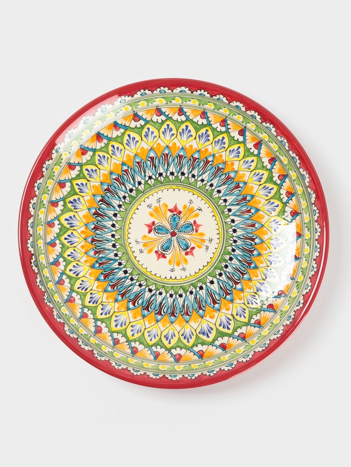 Ляган узбекский Риштанская керамика «Узоры», d=32 см, красный - Фото 1