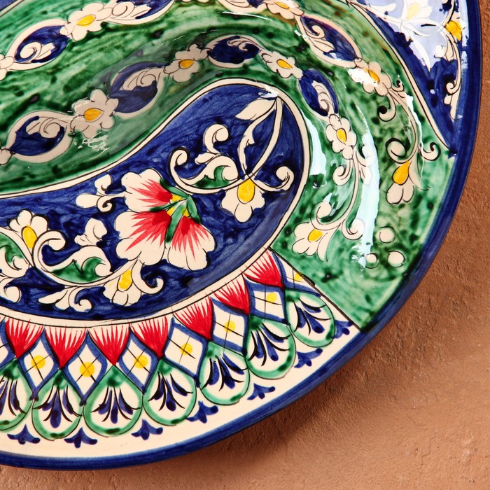 Менажница Риштанская Керамика "Цветы", 32 см, 2-х секционная, синяя - фото 1911490620