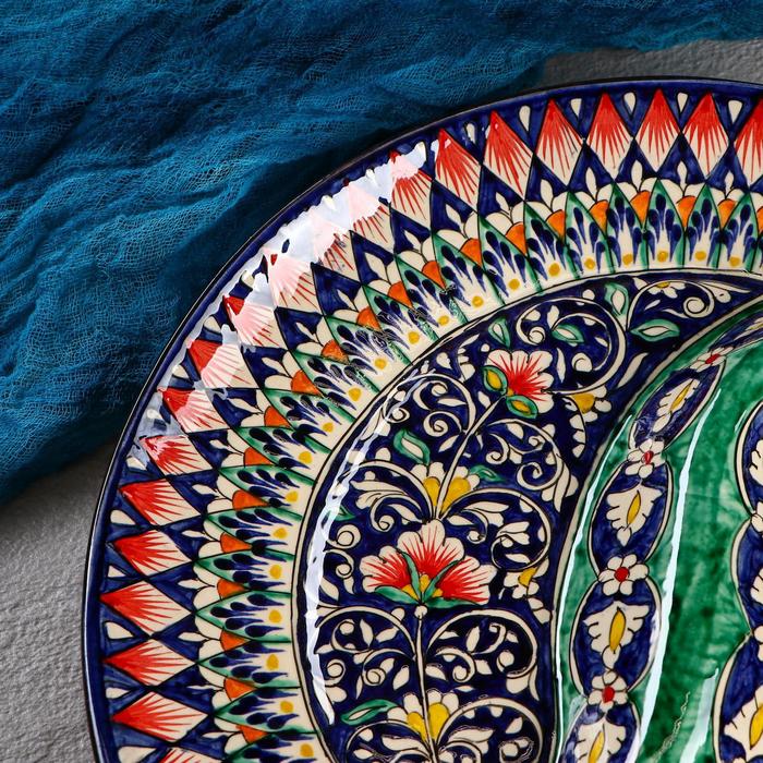Менажница Риштанская Керамика "Цветы", 32 см, 2-х секционная, синяя - фото 1911490621