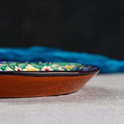 Менажница Риштанская Керамика "Цветы", 18 см, 2-х секционная, синяя