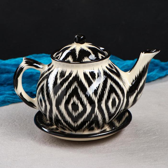 Набор чайный Риштанская керамика "Атлас", 9 предметов (чайник-0,8л,пиалы- 0,3) - фото 1910082155