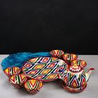 Чайный сервиз узбекский Шафран «Риштанская керамика», 9 предметов: чайник 800 мл, пиалы 6 шт. 300 мл, ляган, блюдце, разноцветный - Фото 1