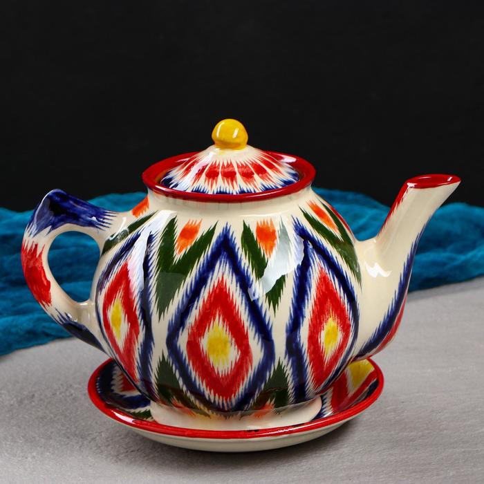 Набор чайный Риштанская керамика "Атлас", 9 предметов (чайник-0,8л,пиалы- 0,3л) - фото 1905701388