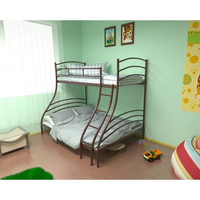Двухъярусная кровать «Глория», 120 × 190 см, металл, лестница справа, цвет коричневый - фото 1908609249