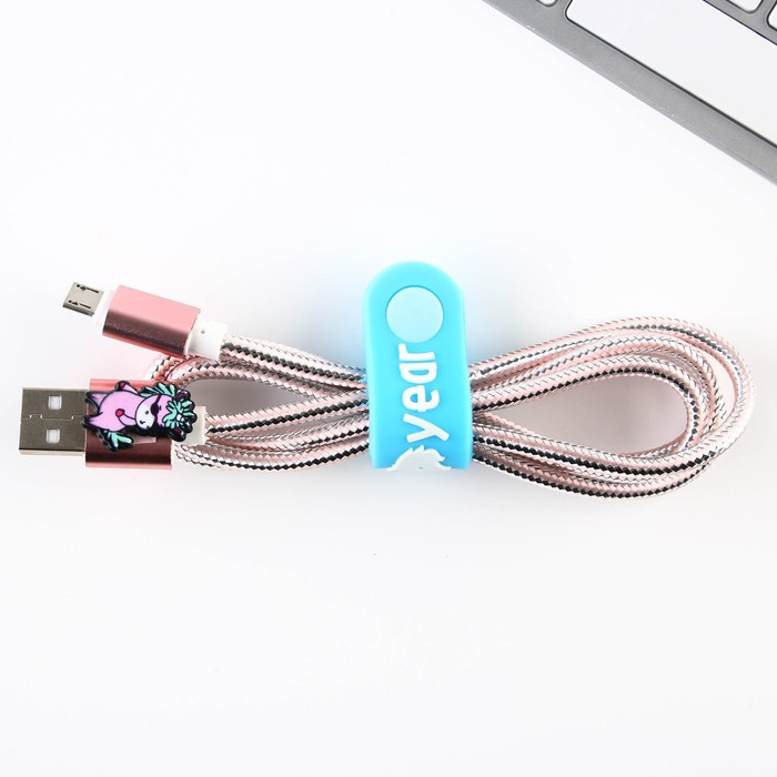 Набор держатель для провода+кабель micro USB «Happy New Year», 1А, 1м - фото 51451345