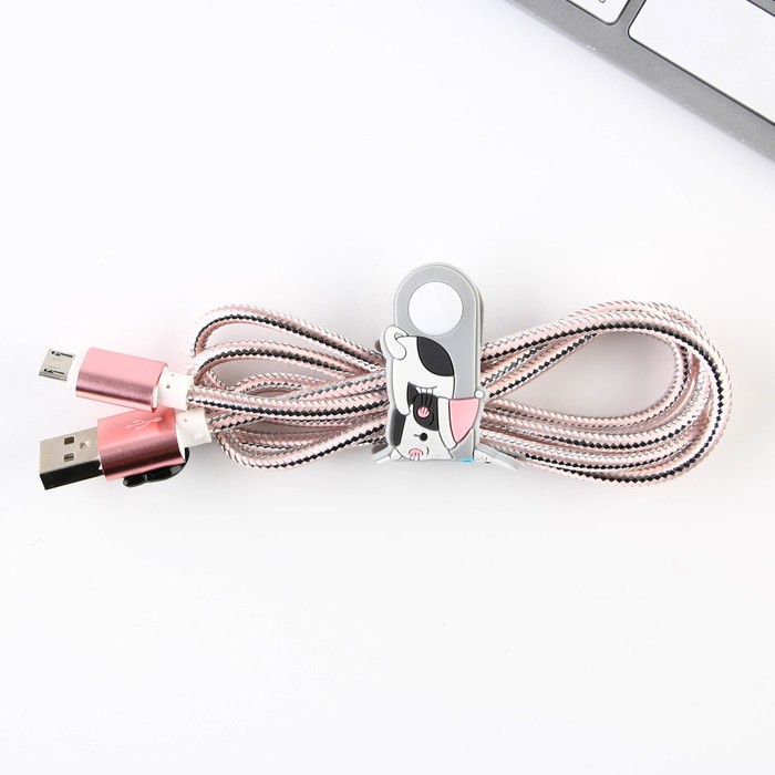 Набор держатель для провода+кабель micro USB «Котики», 1А, 1м - фото 51451378