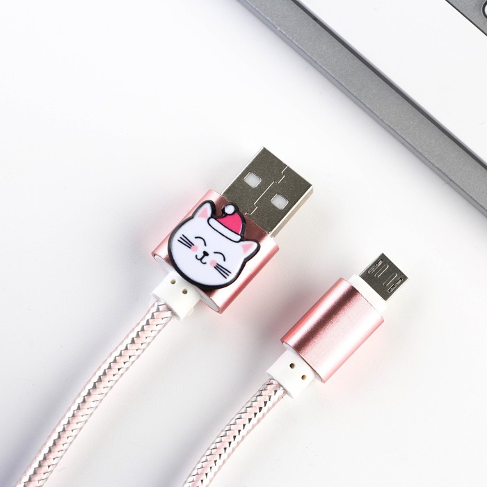 Набор держатель для провода+кабель micro USB «Котики», 1А, 1м - фото 51451381