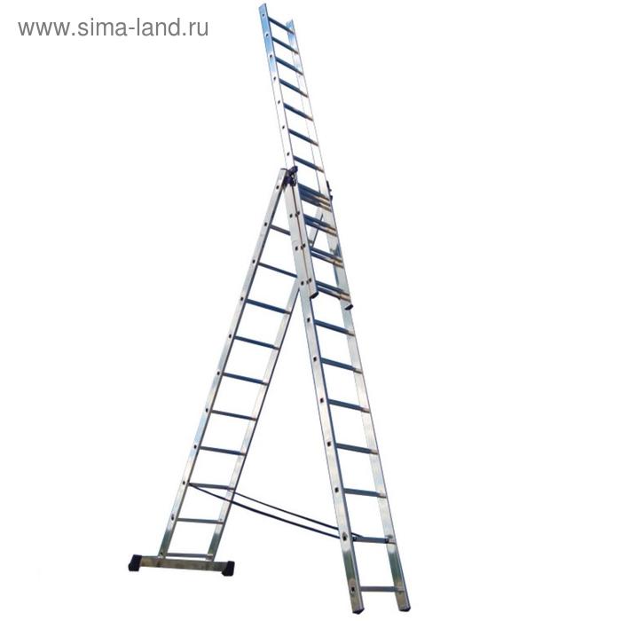 Лестница трехсекционная "РемоКолор" 63-3-011, универсальная, алюминиевая, 11 ступеней - Фото 1