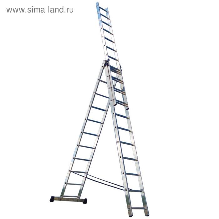Лестница трехсекционная "РемоКолор" 63-3-014, универсальная, алюминиевая, 14 ступеней - Фото 1