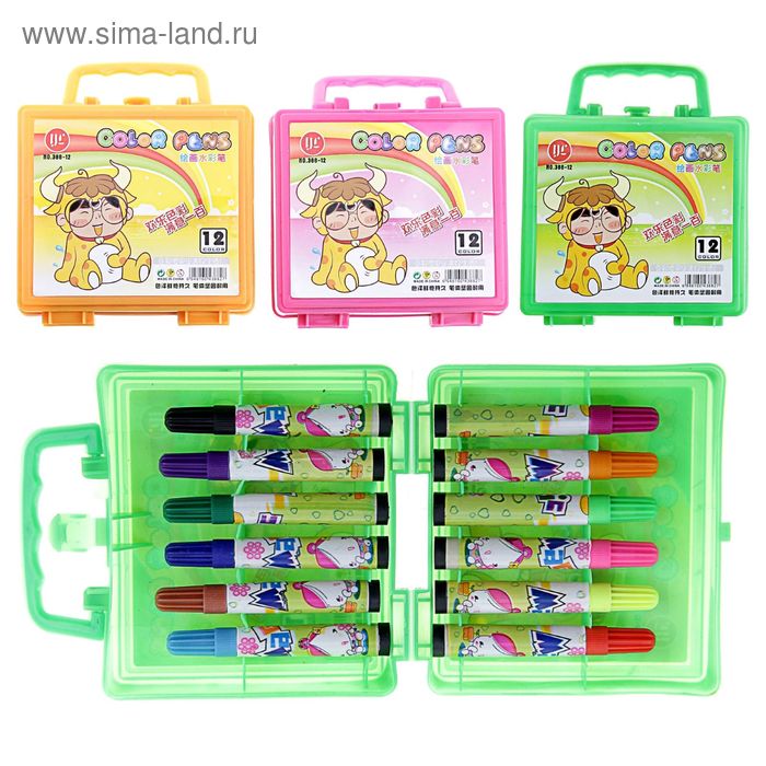 Фломастеры, 12 цветов, МИНИ, в пластиковой сумочке, вентилируемый колпачок, МИКС - Фото 1