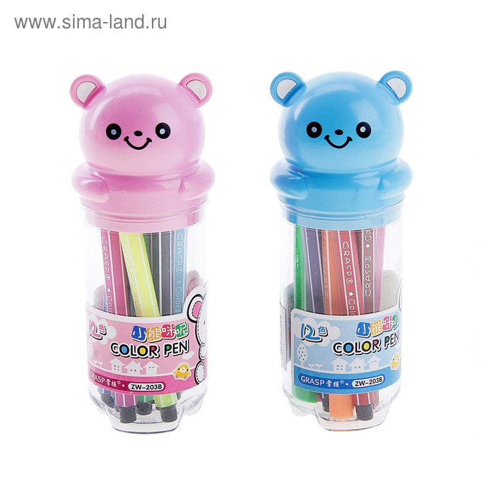 Фломастеры 12 цветов Полоски,Мишка,в пластиковом тубусе,вентилируемый колпачок,МИКС - Фото 1