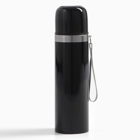 Термос гильза Мастер К, 500 мл, 24×7 см, с кружкой, с помпой, сохраняет тепло 10 ч, нержавеющая сталь, чёрный 5139270