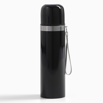 Термос гильза Мастер К, 500 мл, 24×7 см, с кружкой, с помпой, сохраняет тепло 10 ч, нержавеющая сталь, чёрный