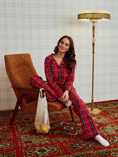 Пижама новогодняя женская (рубашка, брюки) KAFTAN «Клетка», размер 40-42