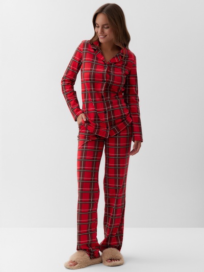 Пижама новогодняя женская (рубашка, брюки) KAFTAN «Клетка», размер 40-42
