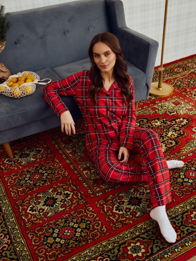 Пижама новогодняя женская (рубашка, брюки) KAFTAN «Клетка», размер 48-50