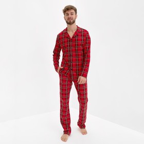 Пижама новогодняя мужская KAFTAN "Клетка", цвет красный, размер 48