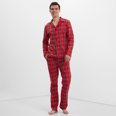 Пижама мужская (рубашка, брюки) KAFTAN «Клетка», размер 48