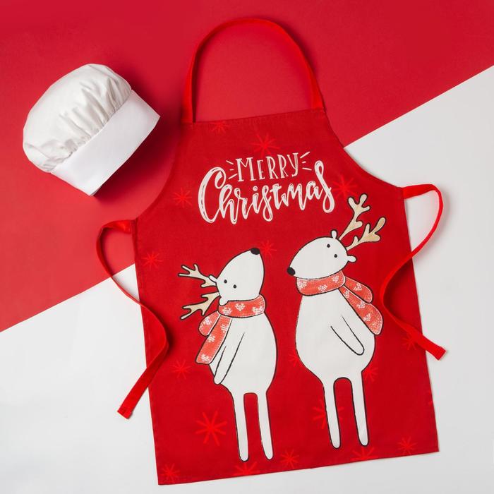 Набор фартук и шапка повара Этель Merry Christmas 46*60 см, 100% хлопок - Фото 1