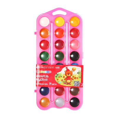 Акварель медовая 24 цвета, ЗХК «Цветик», без кисти, розовый пластиковый футляр, 27421676