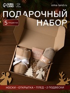 Новогодний подарочный набор «Снеговики» (плед, носки, 2 игрушки, открытка) - Фото 1