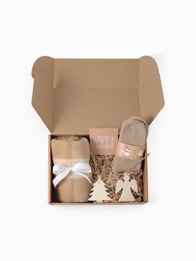 Новогодний подарочный набор «Снеговики» (плед, носки, 2 игрушки, открытка)