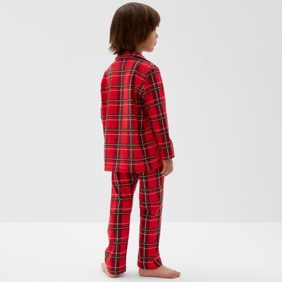 Пижама детская новогодняя (рубашка, брюки) KAFTAN «Клетка», красная, размер 32 (110-116 см)