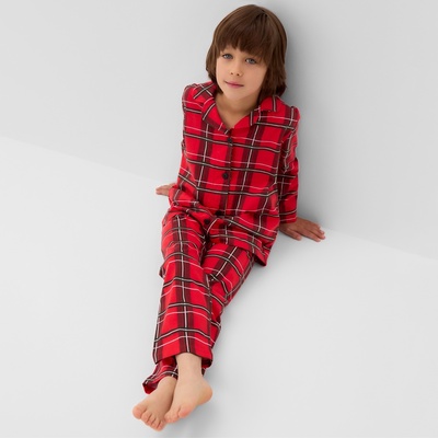 Пижама детская новогодняя (рубашка, брюки) KAFTAN «Клетка», красная, размер 32 (110-116 см)