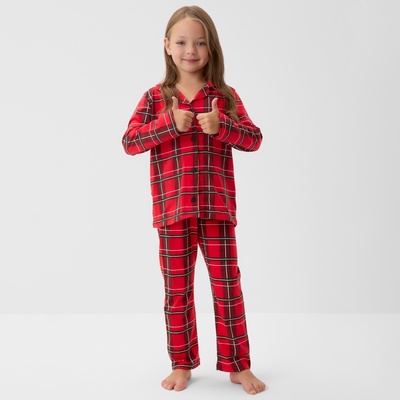 Пижама детская новогодняя (рубашка, брюки) KAFTAN «Клетка», красная, размер 32 (110-116 см)