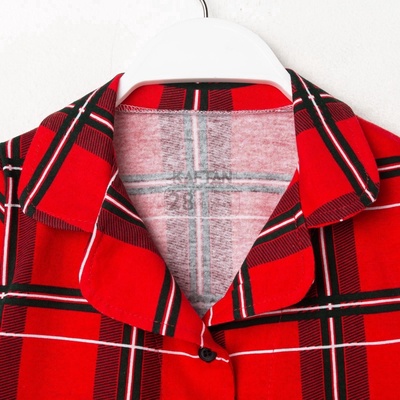 Пижама детская новогодняя (рубашка, брюки) KAFTAN «Клетка», красная, размер 32 (110-116 см)