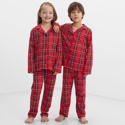 Пижама детская новогодняя (рубашка, брюки) KAFTAN «Клетка», красная, размер 32 (110-116 см)