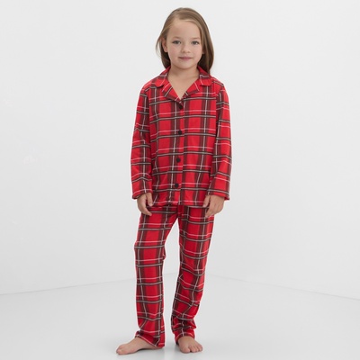 Пижама детская новогодняя (рубашка, брюки) KAFTAN «Клетка», красная, размер 32 (110-116 см)