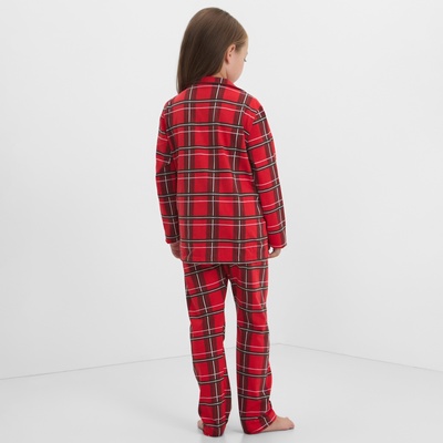 Пижама детская новогодняя (рубашка, брюки) KAFTAN «Клетка», красная, размер 32 (110-116 см)