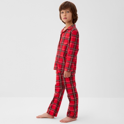 Пижама детская новогодняя (рубашка, брюки) KAFTAN «Клетка», красная, размер 32 (110-116 см)