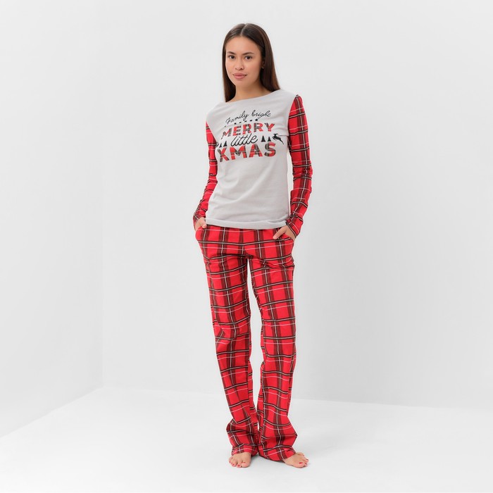 Пижама новогодняя женская KAFTAN "X-mas", цвет белый/красный, размер 44-46 - Фото 1