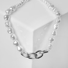 Колье «Цепь» жемчужные звенья, цвет белый в серебре, 30см - Фото 2