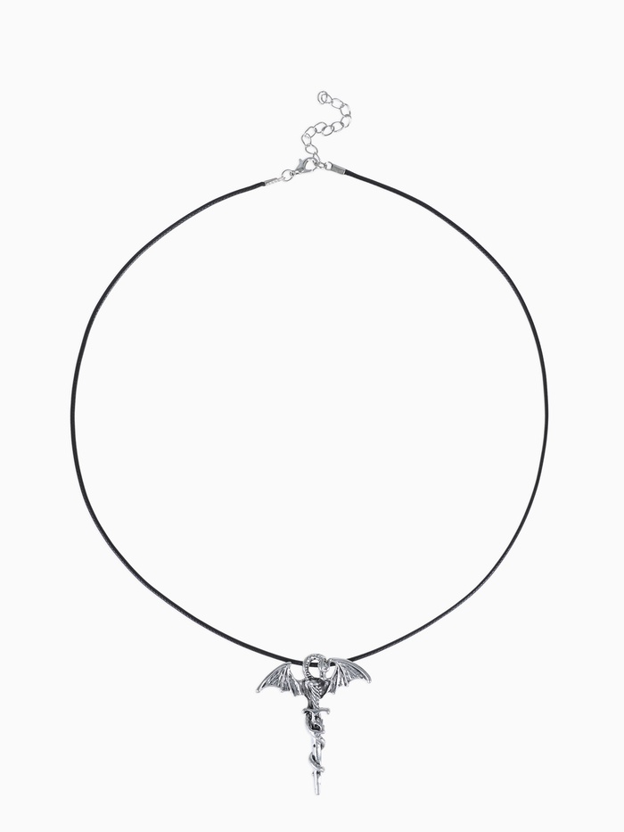 Кулон унисекс «Легенды», дракон с мечом, цвет чернёное серебро на чёрном шнурке, 60 см