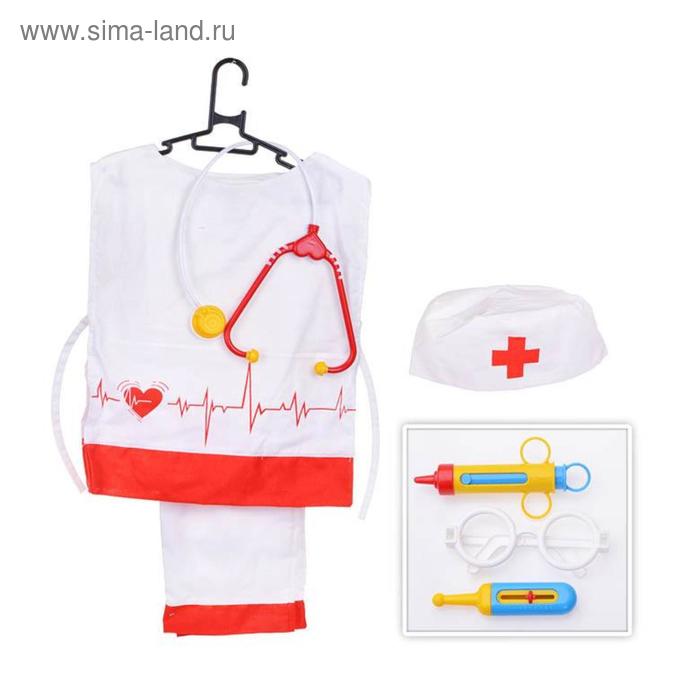 Игровой набор «Медик» штаны, накидка, колпак, стетоскоп, очки, шприц, градусник - Фото 1