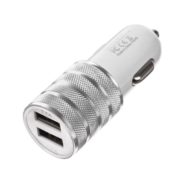 Автомобильное зарядное устройство, 2 USB, 2.1 А/1 А, МИКС - Фото 1