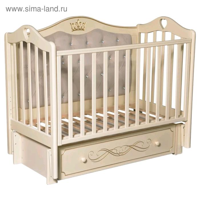 Детская кровать Karolina-10, мягкая спинка, маятник, ящик, цвет слоновая кость - Фото 1