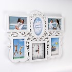 Фоторамка-коллаж на 5 фото с часами настенными «Эмина», бесшумные, 49×36 см, 12×12 см - Фото 2