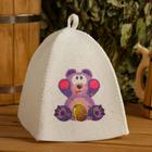 Шапка для бани с детским принтом "Медвежонок" , белая - Фото 1