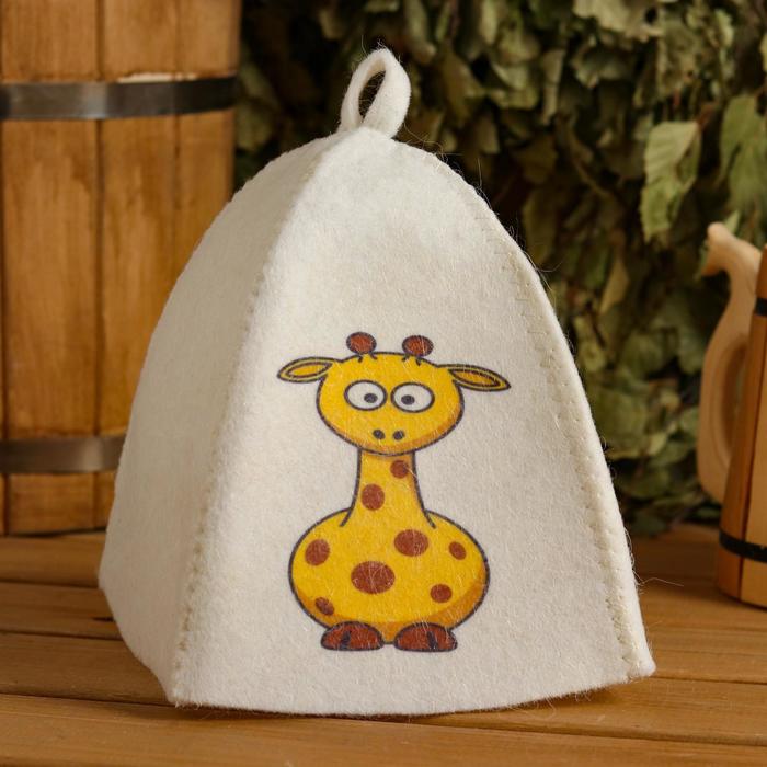 Шапка для бани детская "Жираф" с принтом, белая - Фото 1