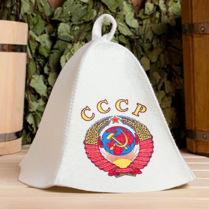 Набор для бани и сауны 5 в 1(сумка,шапка,варежка,коврик,мочалка),с принтом "СССР" , белый - фото 1905702759
