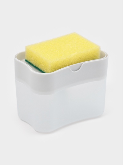 Дозатор для моющего средства с подставкой для губки Доляна, губка в комплекте, 385 мл, белый